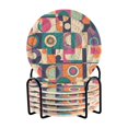 thumbnail image 1 of Yayeee 6 PCS Drink Coasters with Holder Set Woven Absorbent Round Tabletop Hot Pad, Orange Geometric, 1 of 7