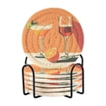 thumbnail image 1 of Yayeee 6 PCS Drink Coasters with Holder Set Woven Absorbent Round Tabletop Hot Pad, Orange Glasses, 1 of 7