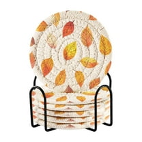 Yayeee 6 PCS Drink Coasters with Holder Set Woven Absorbent Round Tabletop Hot Pad, Orange Leaves