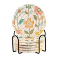 thumbnail image 1 of Yayeee 6 PCS Drink Coasters with Holder Set Woven Absorbent Round Tabletop Hot Pad, Orange Retro Flower, 1 of 7