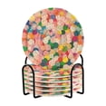 thumbnail image 1 of Yayeee 6 PCS Drink Coasters with Holder Set Woven Absorbent Round Tabletop Hot Pad, Pink Colorful Circles, 1 of 7