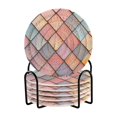 thumbnail image 1 of Yayeee 6 PCS Drink Coasters with Holder Set Woven Absorbent Round Tabletop Hot Pad, Pink Shimmering Pattern, 1 of 7