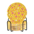 thumbnail image 1 of Yayeee 6 PCS Drink Coasters with Holder Set Woven Absorbent Round Tabletop Hot Pad, Pink Stars, 1 of 7