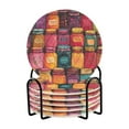 thumbnail image 1 of Yayeee 6 PCS Drink Coasters with Holder Set Woven Absorbent Round Tabletop Hot Pad, Purple Jar, 1 of 7