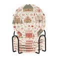 thumbnail image 1 of Yayeee 6 PCS Drink Coasters with Holder Set Woven Absorbent Round Tabletop Hot Pad, Red Nordic Christmas House, 1 of 7