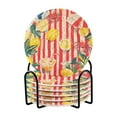 thumbnail image 1 of Yayeee 6 PCS Drink Coasters with Holder Set Woven Absorbent Round Tabletop Hot Pad, Red Striped Lemon, 1 of 7