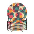 thumbnail image 1 of Yayeee 6 PCS Drink Coasters with Holder Set Woven Absorbent Round Tabletop Hot Pad, Retro Geometric, 1 of 7