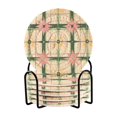 thumbnail image 1 of Yayeee 6 PCS Drink Coasters with Holder Set Woven Absorbent Round Tabletop Hot Pad, Retro Green Stars, 1 of 7