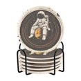 thumbnail image 1 of Yayeee 6 PCS Drink Coasters with Holder Set Woven Absorbent Round Tabletop Hot Pad, White Astronaut Planet, 1 of 7