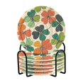 thumbnail image 1 of Yayeee 6 PCS Drink Coasters with Holder Set Woven Absorbent Round Tabletop Hot Pad, White Clover Pattern, 1 of 7