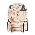 thumbnail image 1 of Yayeee 6 PCS Drink Coasters with Holder Set Woven Absorbent Round Tabletop Hot Pad, White Halloween Ghosts, 1 of 7