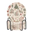 thumbnail image 1 of Yayeee 6 PCS Drink Coasters with Holder Set Woven Absorbent Round Tabletop Hot Pad, White Nordic Christmas House, 1 of 7