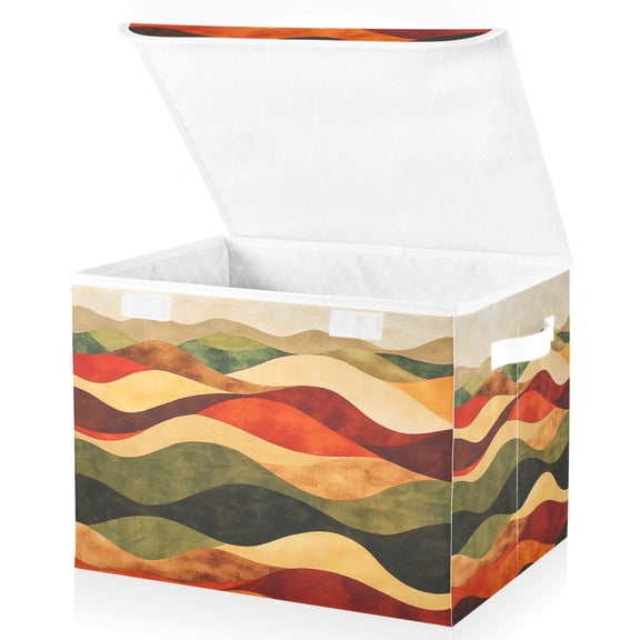 Yayeee Collapsible Cube Storage Bin with Lid Fabric Closet Decorative Basket with Handles, Abstract Desert Pattern