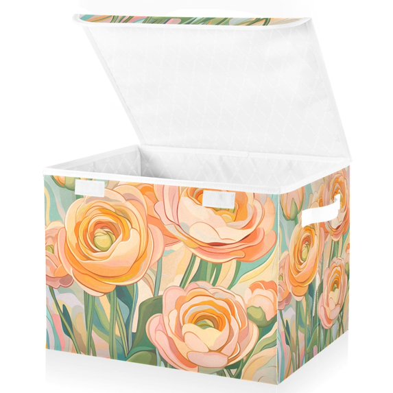 Yayeee Collapsible Cube Storage Bin with Lid Fabric Closet Decorative Basket with Handles, Abstract Floral Art