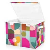 Yayeee Collapsible Cube Storage Bin with Lid Fabric Closet Decorative Basket with Handles, Abstract Geometric Pattern