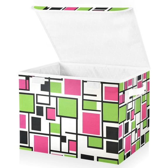 Yayeee Collapsible Cube Storage Bin with Lid Fabric Closet Decorative Basket with Handles, Abstract Geometric