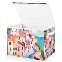 Yayeee Collapsible Cube Storage Bin with Lid Fabric Closet Decorative Basket with Handles, Abstract Painting