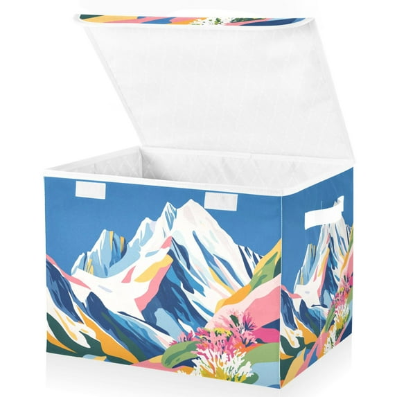 Yayeee Collapsible Cube Storage Bin with Lid Fabric Closet Decorative Basket with Handles, Abstract Snow Mountain