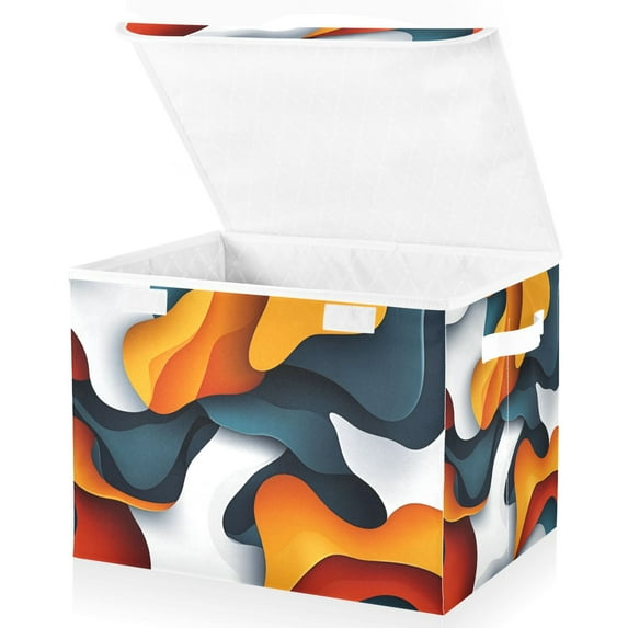 Yayeee Collapsible Cube Storage Bin with Lid Fabric Closet Decorative Basket with Handles, Abstract Wavy