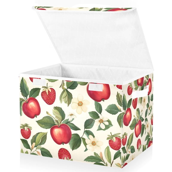Yayeee Collapsible Cube Storage Bin with Lid Fabric Closet Decorative Basket with Handles, Apple Leaves Pattern