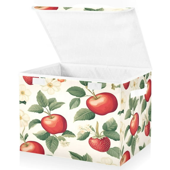 Yayeee Collapsible Cube Storage Bin with Lid Fabric Closet Decorative Basket with Handles, Apples Flower Pattern