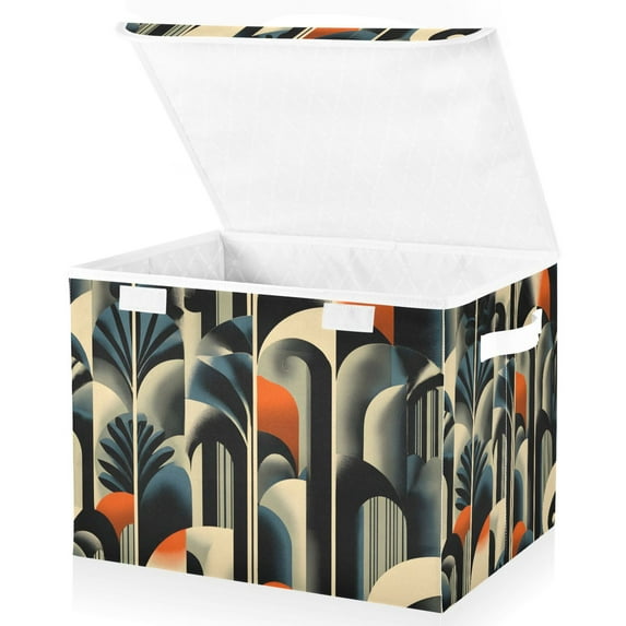 Yayeee Collapsible Cube Storage Bin with Lid Fabric Closet Decorative Basket with Handles, Art Leaves Pattern