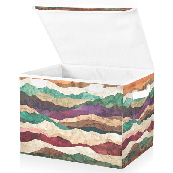 Yayeee Collapsible Cube Storage Bin with Lid Fabric Closet Decorative Basket with Handles, Artistic Desert Waves
