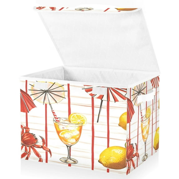 Yayeee Collapsible Cube Storage Bin with Lid Fabric Closet Decorative Basket with Handles, Beach Crab