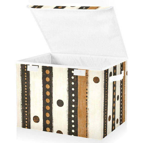 Yayeee Collapsible Cube Storage Bin with Lid Fabric Closet Decorative Basket with Handles, Beige Abstract Dots