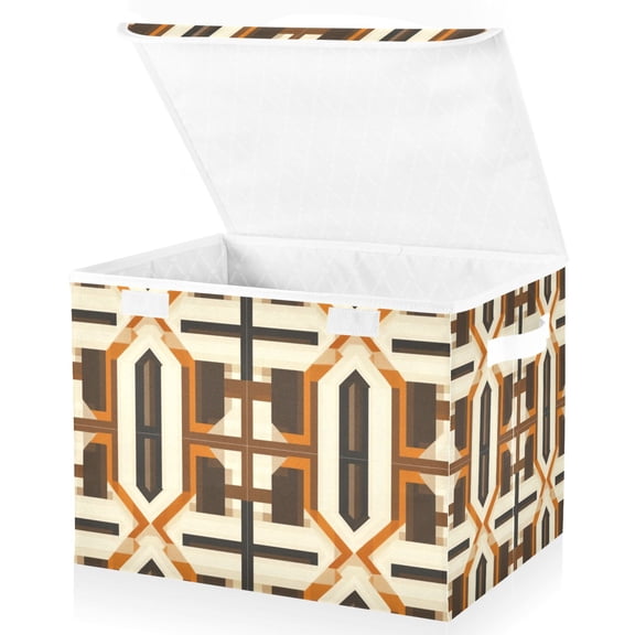 Yayeee Collapsible Cube Storage Bin with Lid Fabric Closet Decorative Basket with Handles, Beige Geometric