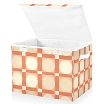 Yayeee Collapsible Cube Storage Bin with Lid Fabric Closet Decorative Basket with Handles, Beige Geometric