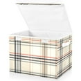 thumbnail image 1 of Yayeee Collapsible Cube Storage Bin with Lid Fabric Closet Decorative Basket with Handles, Beige Plaid Pattern, 1 of 7