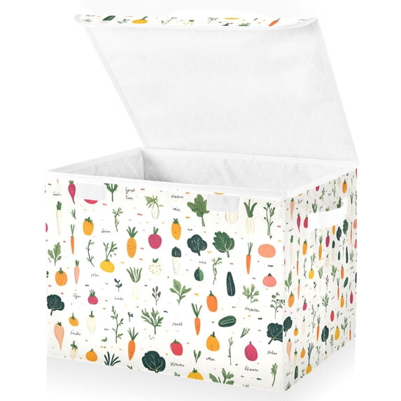 Yayeee Collapsible Cube Storage Bin with Lid Fabric Closet Decorative Basket with Handles, Beige Vegetables Pattern