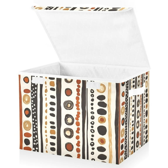 Yayeee Collapsible Cube Storage Bin with Lid Fabric Closet Decorative Basket with Handles, Black Abstract Dots