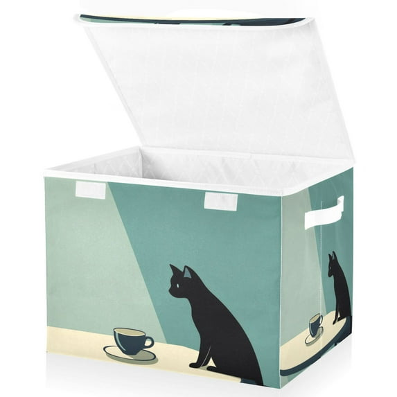 Yayeee Collapsible Cube Storage Bin with Lid Fabric Closet Decorative Basket with Handles, Black Cat