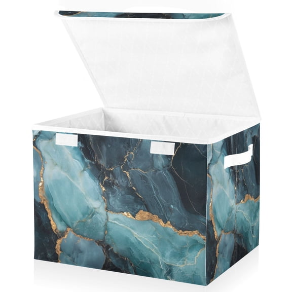 Yayeee Collapsible Cube Storage Bin with Lid Fabric Closet Decorative Basket with Handles, Black Marble