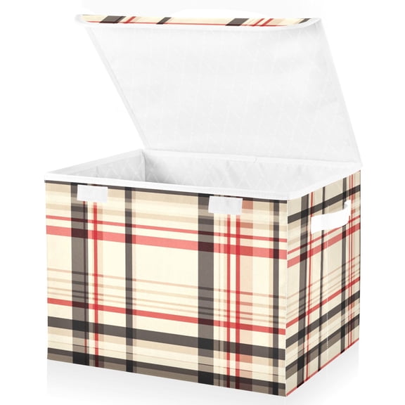 Yayeee Collapsible Cube Storage Bin with Lid Fabric Closet Decorative Basket with Handles, Black Tartan