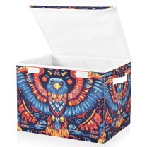 Yayeee Collapsible Cube Storage Bin with Lid Fabric Closet Decorative Basket with Handles, Blue Abstract Eagle