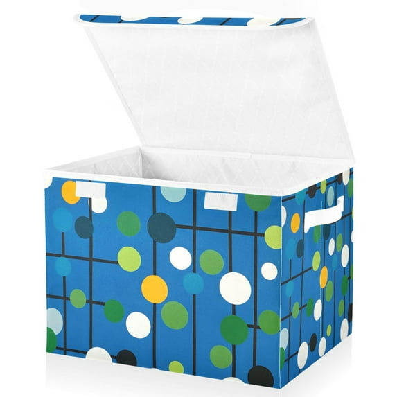 Yayeee Collapsible Cube Storage Bin with Lid Fabric Closet Decorative Basket with Handles, Blue Abstract