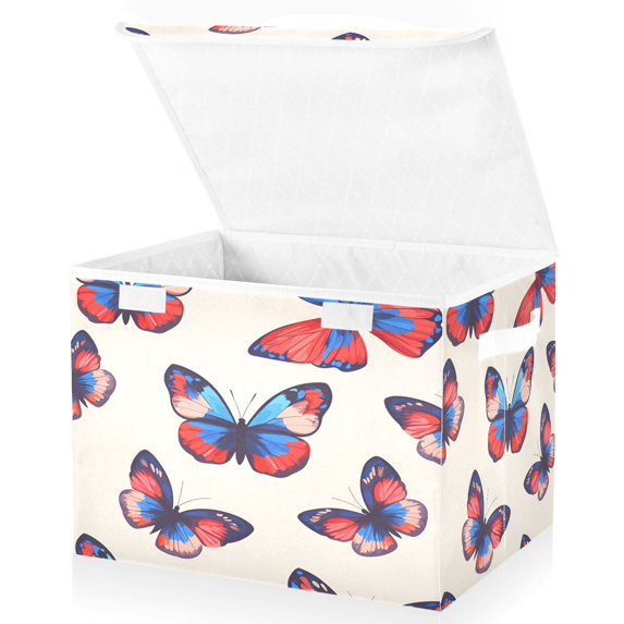 Yayeee Collapsible Cube Storage Bin with Lid Fabric Closet Decorative Basket with Handles, Blue Butterflies