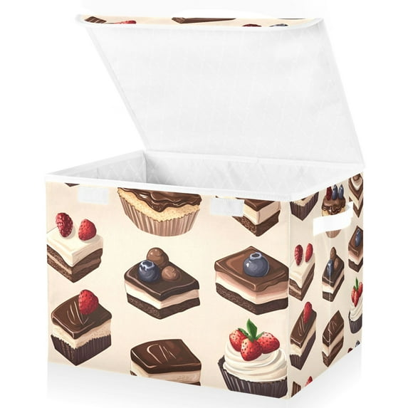 Yayeee Collapsible Cube Storage Bin with Lid Fabric Closet Decorative Basket with Handles, Blue Cakes