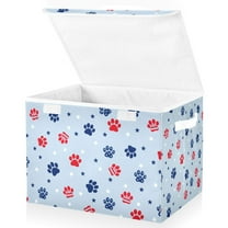 Yayeee Collapsible Cube Storage Bin with Lid Fabric Closet Decorative Basket with Handles, Blue Cartoon Paw Pattern