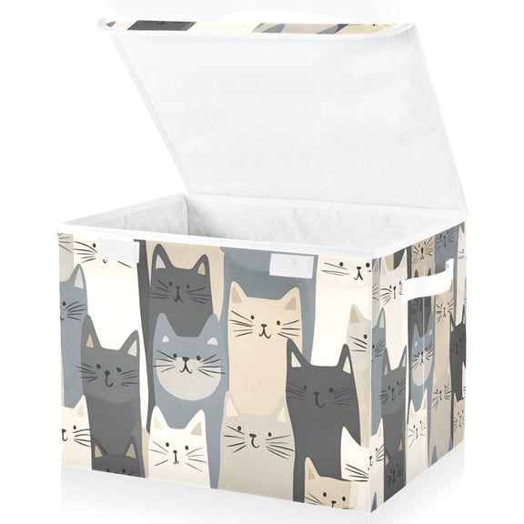 Yayeee Collapsible Cube Storage Bin with Lid Fabric Closet Decorative Basket with Handles, Blue Cute Cats