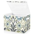 thumbnail image 1 of Yayeee Collapsible Storage Bin with Lid Fabric Closet Decorative Basket with Handles, Blue Floral Pattern, 1 of 7