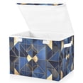 thumbnail image 1 of Yayeee Collapsible Storage Bin with Lid Fabric Closet Decorative Basket with Handles, Blue Geometric Pattern, 1 of 7