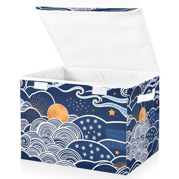 Yayeee Collapsible Cube Storage Bin with Lid Fabric Closet Decorative Basket with Handles, Blue Night Sky