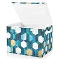 thumbnail image 1 of Yayeee Collapsible Cube Storage Bin with Lid Fabric Closet Decorative Basket with Handles, Blue White Geometric Patterns, 1 of 7