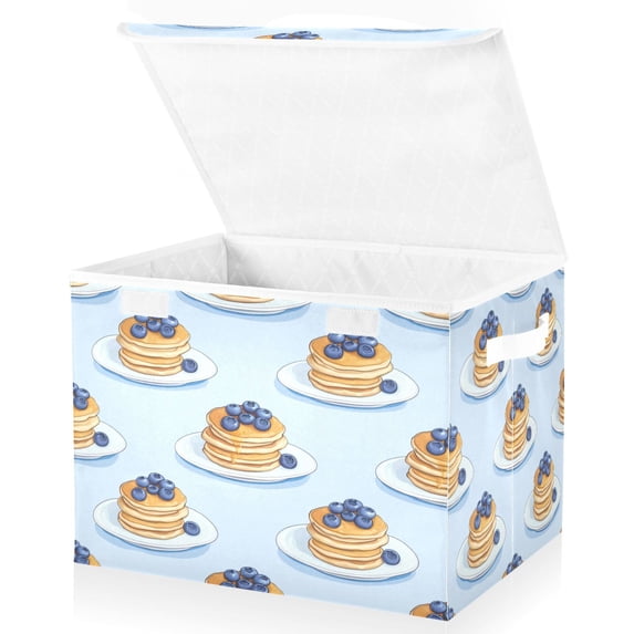 Yayeee Collapsible Storage Bin with Lid Fabric Closet Decorative Basket with Handles, Blueberry Pancake Pattern