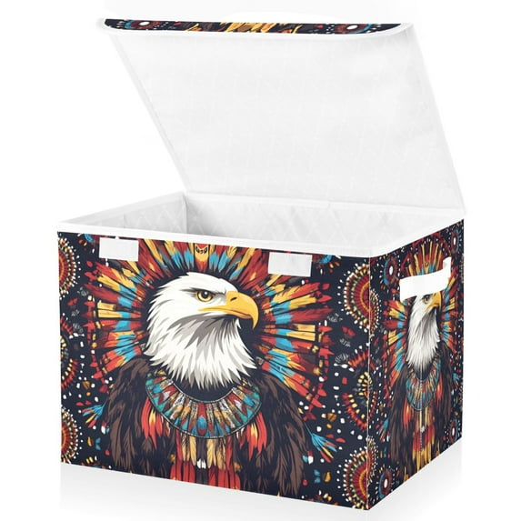 Yayeee Collapsible Cube Storage Bin with Lid Fabric Closet Decorative Basket with Handles, Brown Abstract Eagle