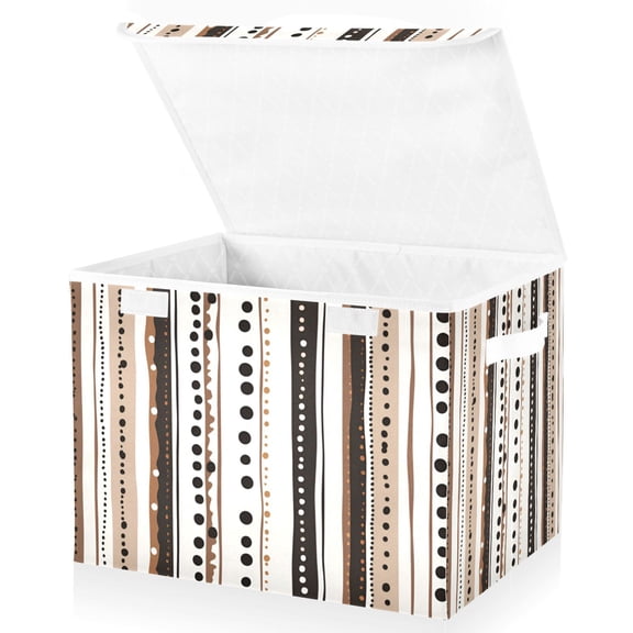 Yayeee Collapsible Cube Storage Bin with Lid Fabric Closet Decorative Basket with Handles, Brown Abstract Stripes